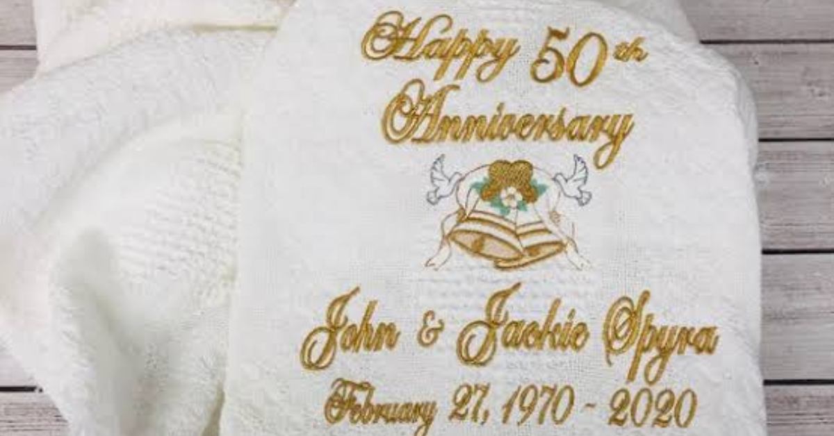 50th anniversary embroidered afghan 