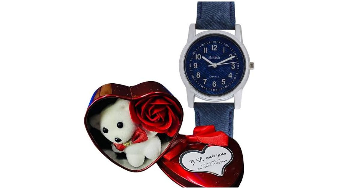 heart-shaped gift box with a stylish watch